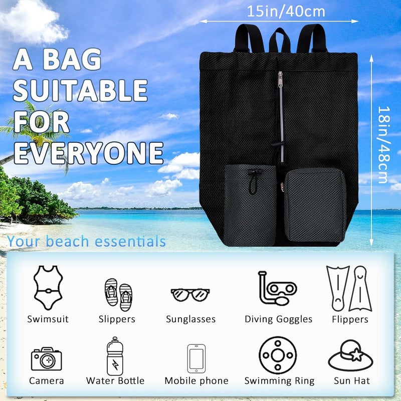 HOPSOOKEN Swim Bag Mesh Beach Backpack for Womem Men Waterproof Drawstring Backpack with Wet Pocket for Swimming Gym Pool - Image 2